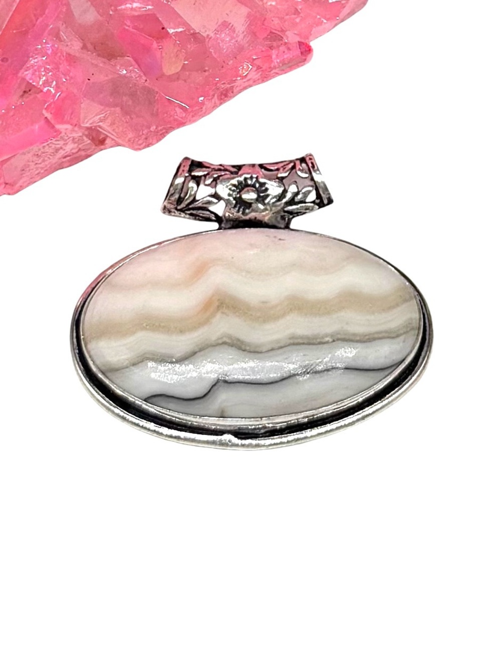 Zebra Calcite Necklace Pendant 925 Sterling Silver Overlay
